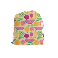 Seamless Pattern With Fruit Vector Illustrations Gift Wrap Design Drawstring Pouch (large) by Vaneshart