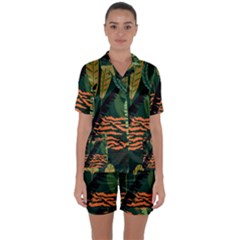 Abstract Seamless Pattern With Tropical Leaves Satin Short Sleeve Pyjamas Set by Vaneshart