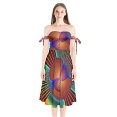 Lines Rays Background Light Rainbow Shoulder Tie Bardot Midi Dress by Bajindul