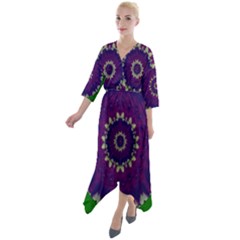 Mandala In Leaves,on Beautiful Leaves In Bohemian Style Quarter Sleeve Wrap Front Maxi Dress by pepitasart