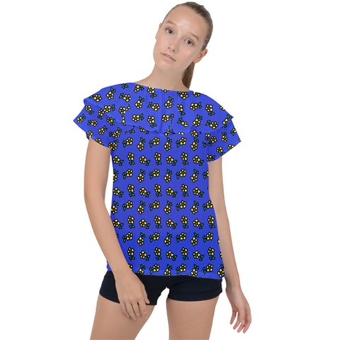 Daisy Royal Blue Ruffle Collar Chiffon Blouse by snowwhitegirl