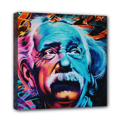Albert Einstein Retro Wall Graffiti Blue Pink Orange Modern Urban Art Grunge Mini Canvas 8  X 8  (stretched) by genx