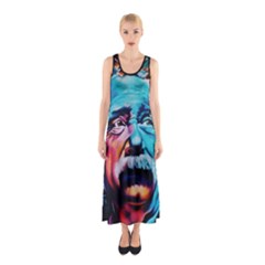 Albert Einstein Retro Wall Graffiti Blue Pink Orange Modern Urban Art Grunge Sleeveless Maxi Dress by genx