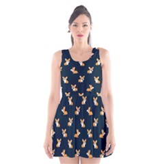 Cartoon Welsh Corgi Dog Scoop Neck Skater Dress by trulycreative