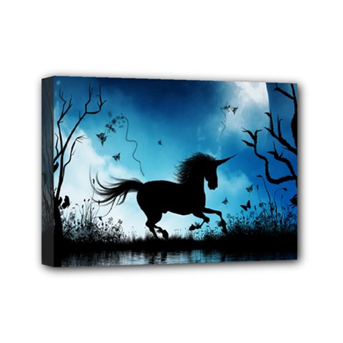 Wonderful Unicorn Silhouette In The Night Mini Canvas 7  X 5  (stretched) by FantasyWorld7