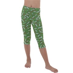 Pepe The Frog Face Pattern Green Kekistan Meme Kids  Lightweight Velour Capri Leggings  by snek