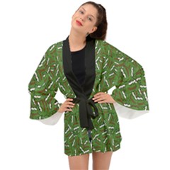 Pepe The Frog Face Pattern Green Kekistan Meme Long Sleeve Kimono by snek