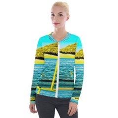 Pop Art Beach Umbrella  Velour Zip Up Jacket by essentialimage
