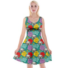 Cute Pug Dog And Flower Reversible Velvet Sleeveless Dress by trulycreative
