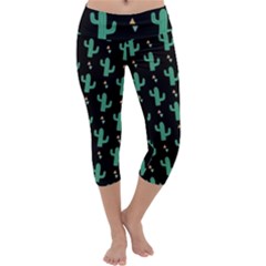 Cute Cactus Black Capri Yoga Leggings by trulycreative
