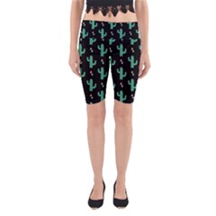 Cute Cactus Black Yoga Cropped Leggings by trulycreative