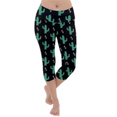 Cute Cactus Black Lightweight Velour Capri Yoga Leggings by trulycreative