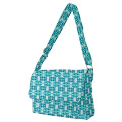 Teal White  Abstract Pattern Full Print Messenger Bag (m) by BrightVibesDesign