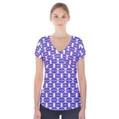 Purple  White  Abstract Pattern Short Sleeve Front Detail Top by BrightVibesDesign