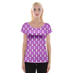 Pink  White  Abstract Pattern Cap Sleeve Top by BrightVibesDesign