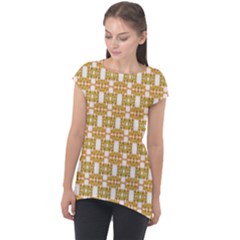 Yellow  White  Abstract Pattern Cap Sleeve High Low Top by BrightVibesDesign