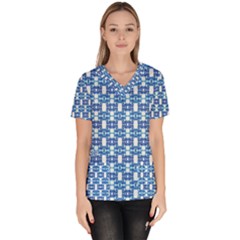 Blue White  Abstract Pattern Women s V-neck Scrub Top by BrightVibesDesign