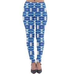 Blue White  Abstract Pattern Lightweight Velour Leggings by BrightVibesDesign