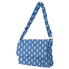 Blue White  Abstract Pattern Full Print Messenger Bag (m) by BrightVibesDesign