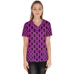 Pink Black Abstract Pattern Women s V-neck Scrub Top by BrightVibesDesign