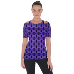 Purple Black Abstract Pattern Shoulder Cut Out Short Sleeve Top by BrightVibesDesign