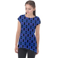 Blue Black Abstract Pattern Cap Sleeve High Low Top by BrightVibesDesign