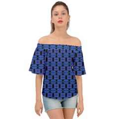 Blue Black Abstract Pattern Off Shoulder Short Sleeve Top by BrightVibesDesign
