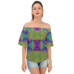 Bright  Circle Abstract Black Yellow Purple Green Blue Off Shoulder Short Sleeve Top by BrightVibesDesign