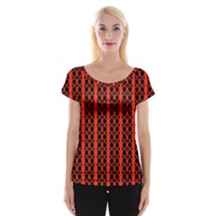 Circles Lines Black Orange Cap Sleeve Top by BrightVibesDesign
