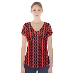 Circles Lines Black Orange Short Sleeve Front Detail Top by BrightVibesDesign