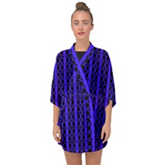Circles Lines Black Blue Half Sleeve Chiffon Kimono by BrightVibesDesign
