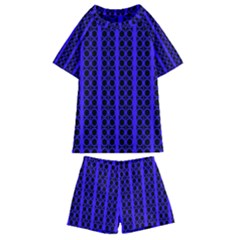 Circles Lines Black Blue Kids  Swim Tee And Shorts Set by BrightVibesDesign