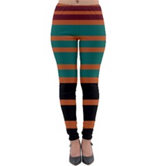 Black Stripes Orange Brown Teal Lightweight Velour Leggings by BrightVibesDesign