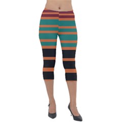 Black Stripes Orange Brown Teal Lightweight Velour Capri Leggings  by BrightVibesDesign
