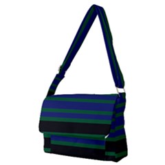 Black Stripes Green Olive Blue Full Print Messenger Bag (m) by BrightVibesDesign