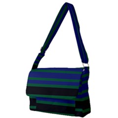 Black Stripes Green Olive Blue Full Print Messenger Bag (l) by BrightVibesDesign