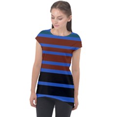 Black Stripes Blue Green Orange Cap Sleeve High Low Top by BrightVibesDesign