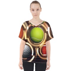Sport Ball Tennis Golf Football V-neck Dolman Drape Top by HermanTelo