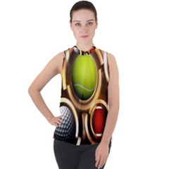 Sport Ball Tennis Golf Football Mock Neck Chiffon Sleeveless Top by HermanTelo