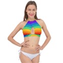 Rainbow Background Colorful Cross Front Halter Bikini Top View1