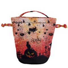 Funny Halloween Design, Cat, Pumpkin And Witch Drawstring Bucket Bag by FantasyWorld7
