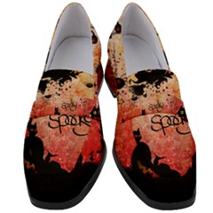 Funny Halloween Design, Cat, Pumpkin And Witch Women s Chunky Heel Loafers by FantasyWorld7