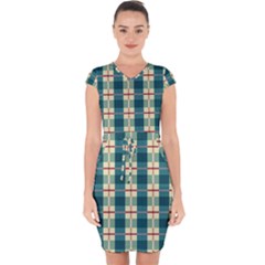 Pattern Texture Plaid Grey Capsleeve Drawstring Dress  by Mariart