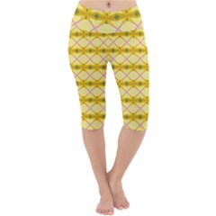 Pattern Pink Yellow Lightweight Velour Cropped Yoga Leggings by HermanTelo