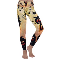 Funny Halloween Design, Pumpkin, Cat, Owl And Crow Kids  Lightweight Velour Classic Yoga Leggings by FantasyWorld7