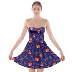 Cute Forest Fox Blue Strapless Bra Top Dress by trulycreative