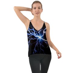 Blue Thunder Colorful Lightning Graphic Impression Chiffon Cami by picsaspassion