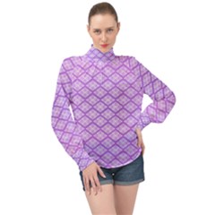 Pattern Texture Geometric Purple High Neck Long Sleeve Chiffon Top by Mariart