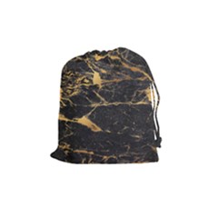 Black Marble Texture With Gold Veins Floor Background Print Luxuous Real Marble Drawstring Pouch (medium) by genx