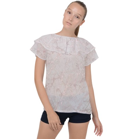 Pink Marble Beige Texture Floor Background With Shinny Pink Veins Greek Marble Print Luxuous Real Marble  Ruffle Collar Chiffon Blouse by genx